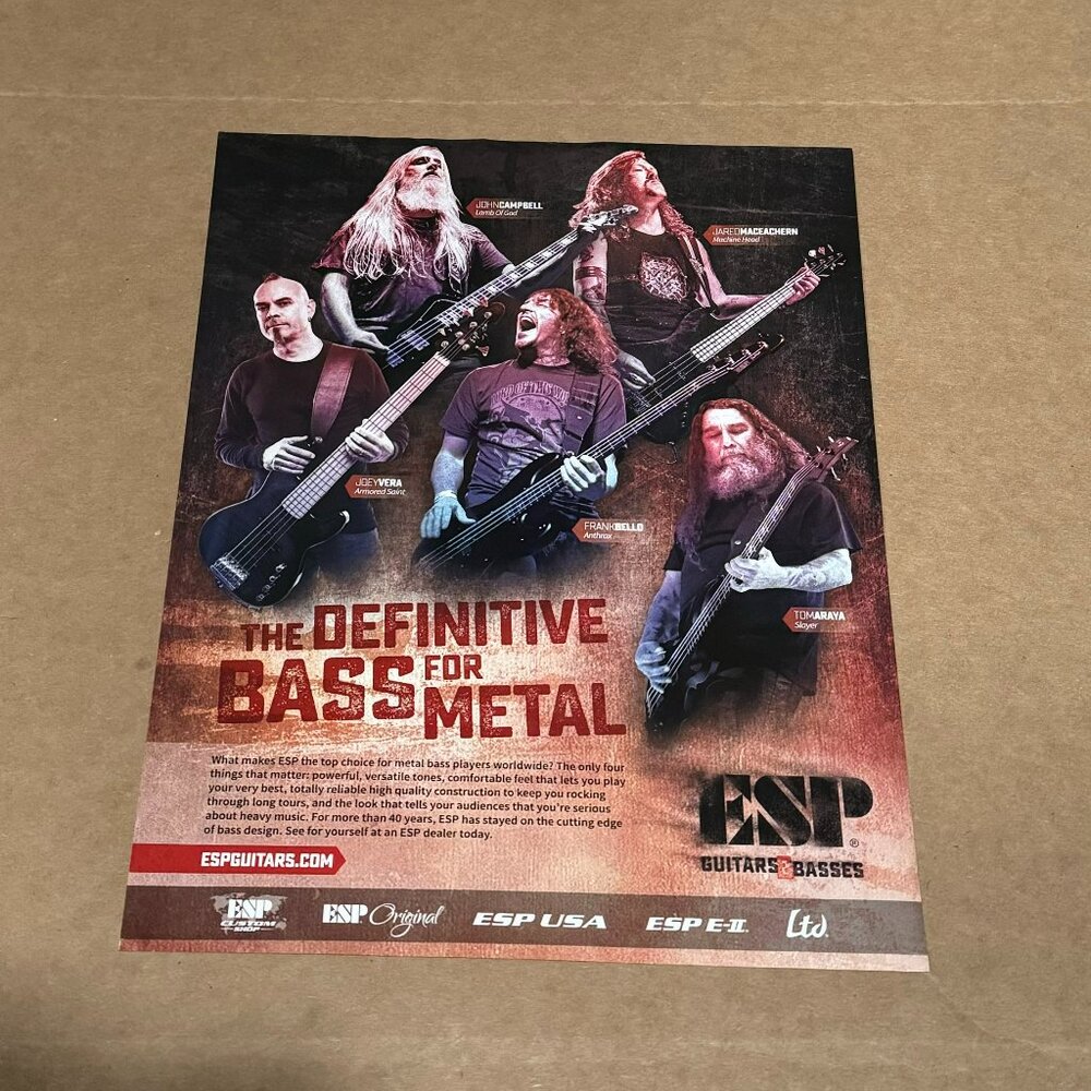 John Campbell / Frank Bello / Tom Araya /Joey Vera - ESP Guitars - 2016 Print Ad